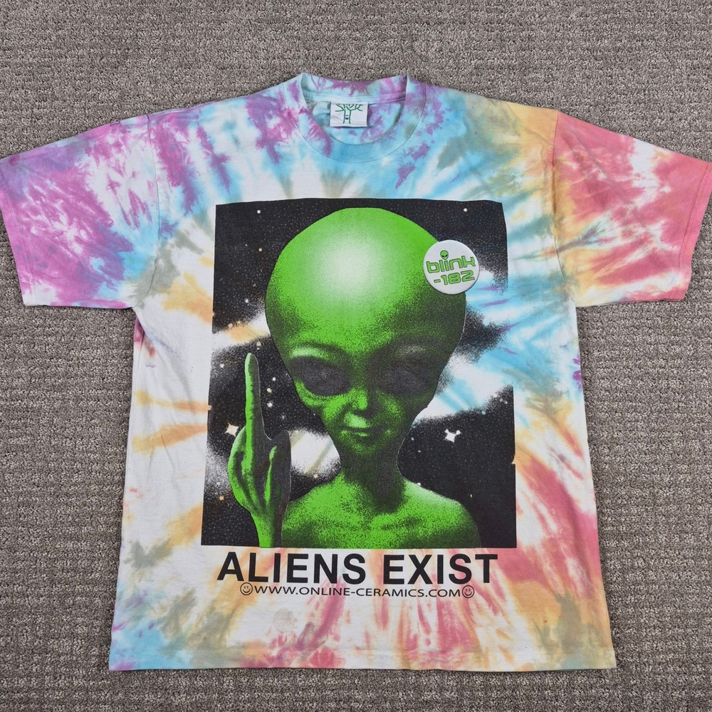 Online Ceramics Blink-182 T-Shirt Mens L Tie Dye Aliens Exist Graphic Band Tee